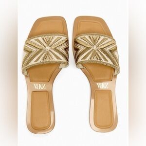 Zara Women’s Rhinestone Fabric Embroidered Sandals
